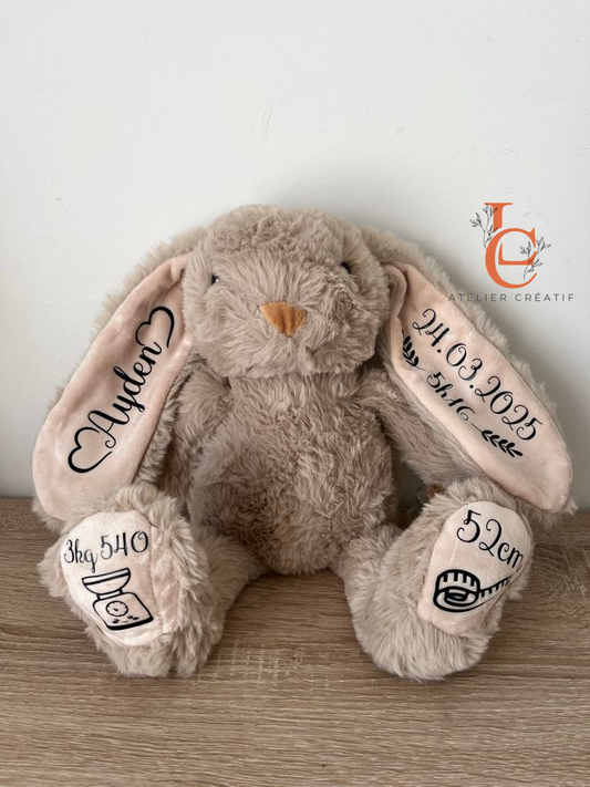 Lapin de naissance personnalisé – Prénom, date, heure, poids & taille | Cadeau bébé unique