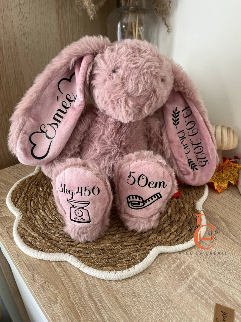 Lapin de naissance personnalisé – Prénom, date, heure, poids & taille | Cadeau bébé unique