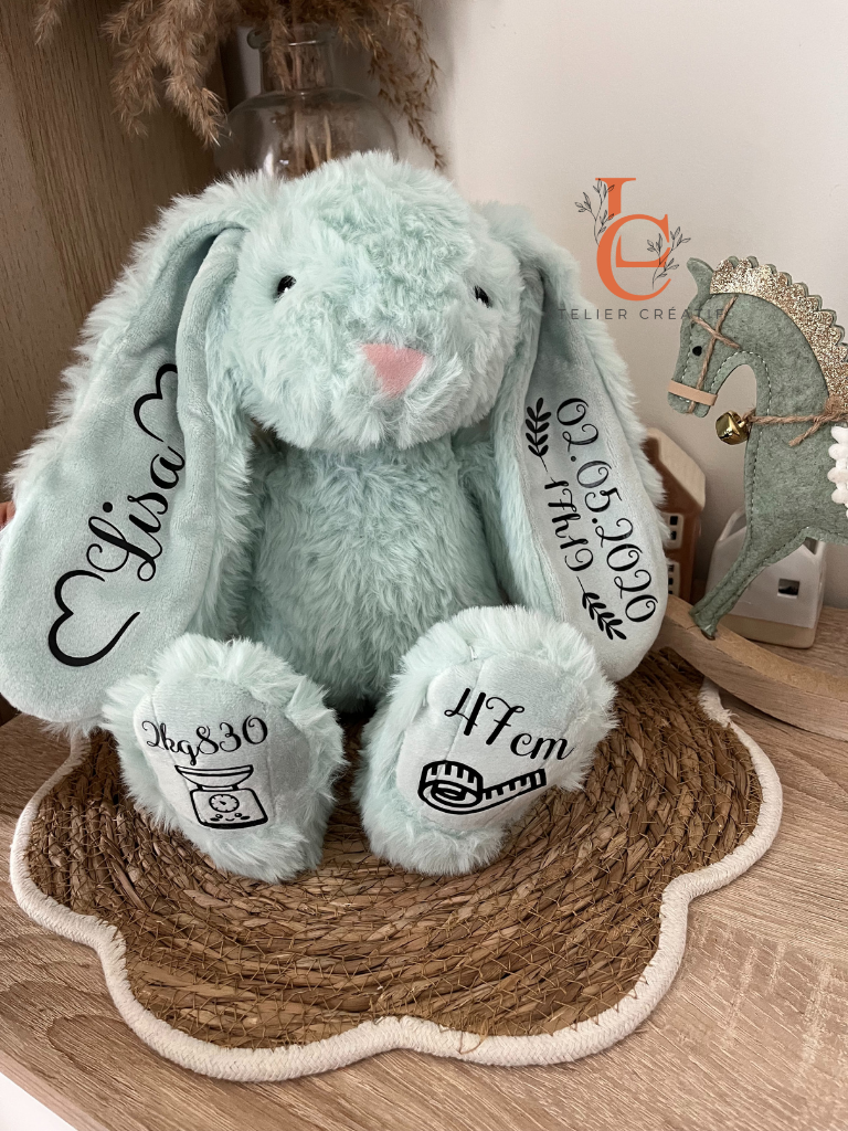 Lapin de naissance personnalisé – Prénom, date, heure, poids & taille | Cadeau bébé unique