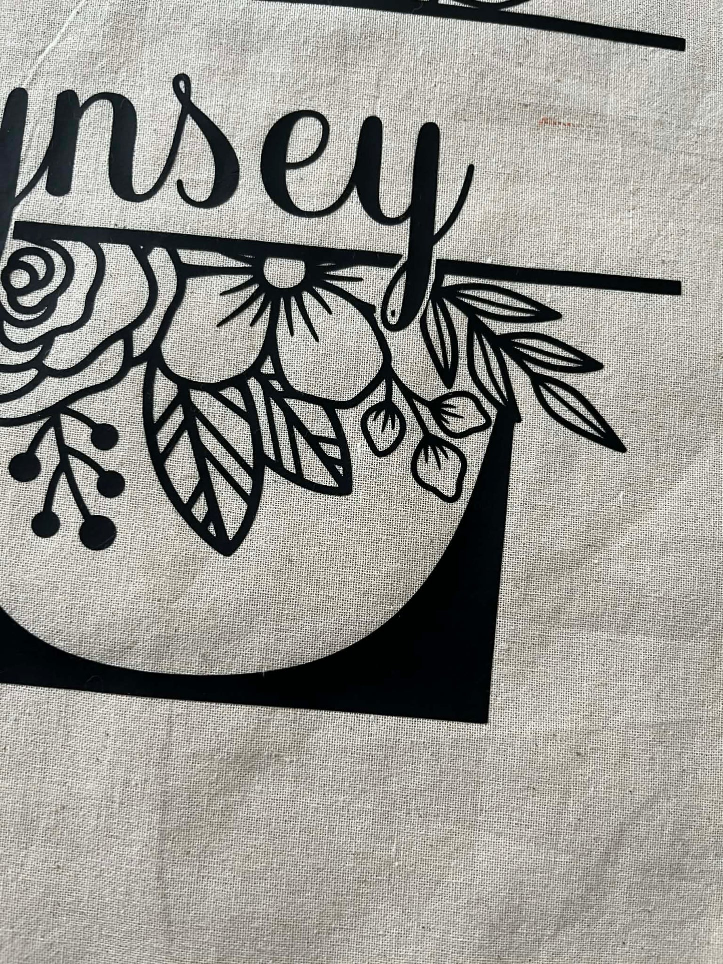 Tote bag personnalisé initiale & prénom – Sac en toile motif floral – Cadeau personnalisé femme