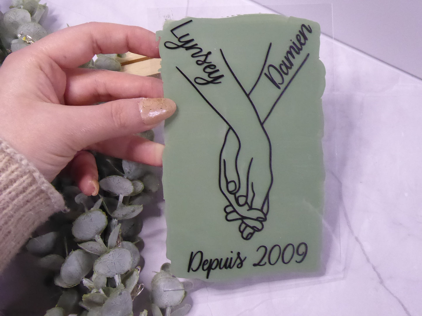 Cadre personnalisé – Mains & date | Cadeau couple