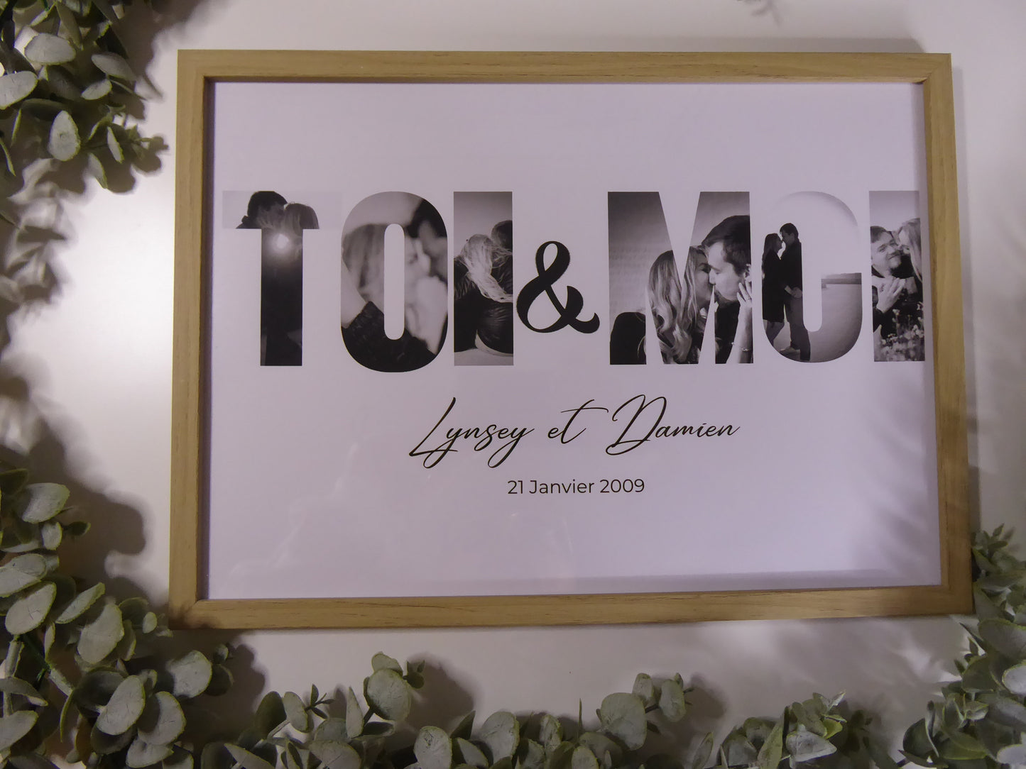 Cadre photo personnalisé Toi & Moi – Cadeau couple avec photos intégrées | Cadre effet bois