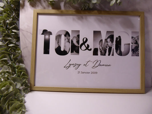 Cadre photo personnalisé Toi & Moi – Cadeau couple avec photos intégrées | Cadre effet bois